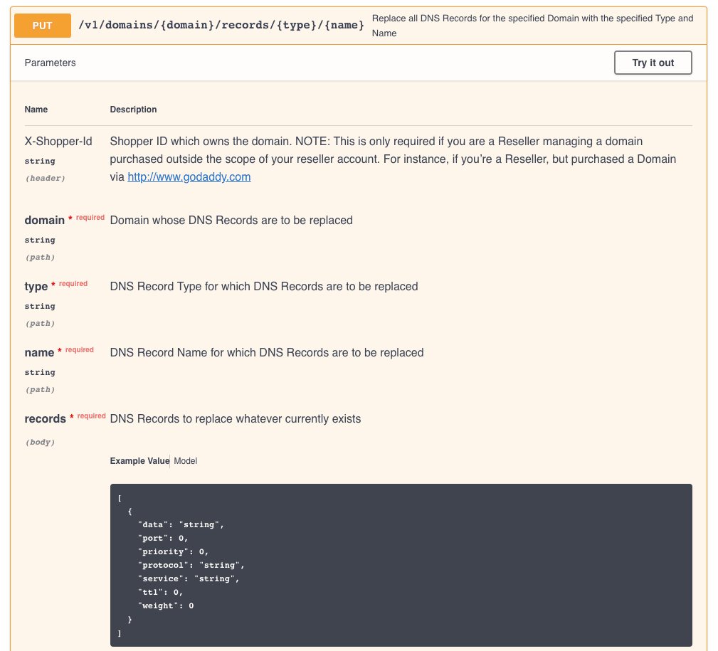 GoDaddy API Url - PUT method for DNS Record modification