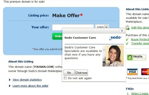 Chat to sell domain names — Using live