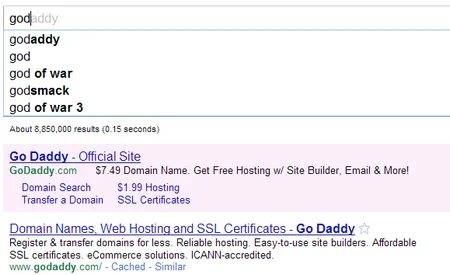 Instant Search, GoDaddy is More Popular than God — With Google