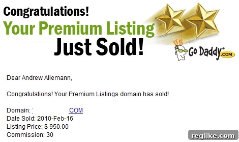 GoDaddy premium GoDaddy premium domain sale confirmation email