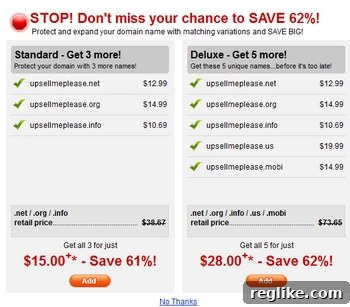 GoDaddy domain search results page displaying multiple alternative Top-Level Domains (TLDs) for a searched domain, suggesting cross-sell opportunities.