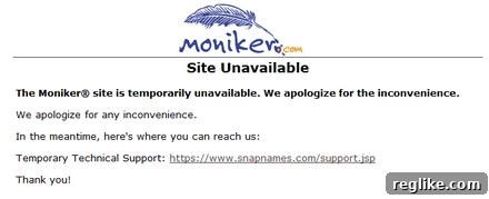 moniker-down Moniker.com website displaying an outage notice