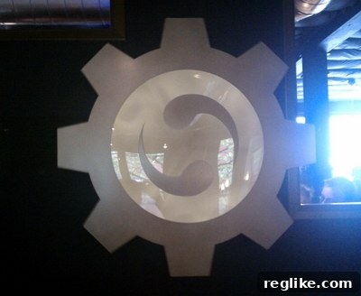 dt-2-logo A unique, custom-designed spinning physical logo for DomainTools, meticulously crafted by DT VP Susan Prosser's talented father, proudly showcased as a centerpiece in the new office.