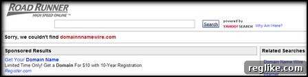 Yahoo and Time Warner's Domain Land Grab 2 Road runner typosquatting page showing sponsored results