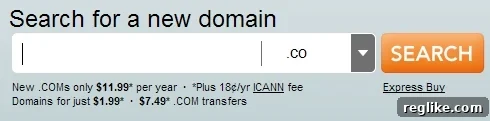 GoDaddy .CO Default Search GoDaddy's search box showing .CO as the default domain option