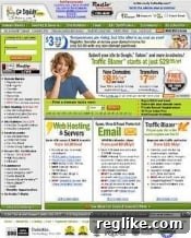 GoDaddy's homepage from 2005-2006, demonstrating a highly cluttered design with numerous links, text, and graphics