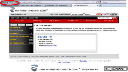 secure-trademark Screenshot of a GoDaddy reseller interface purporting to offer .secure domain registration services.