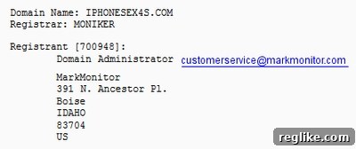 iphone-markmonitor WHOIS record showing MarkMonitor as the new registrant for iPhone domains