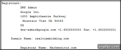 realtimebidding RealTimeBidding.com Whois record showing Google ownership