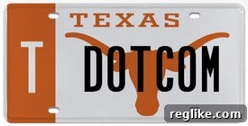 Texas 'T Plate' displaying 'DOTCOM', which is technically 'TDOTCOM'