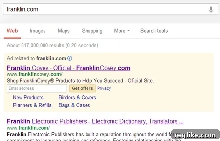 Not a guaranteed success for all: FranklinCovey faces lawsuit for using Franklin.com keyword in Google Ads. 2 Franklin.com Google Search Results Showing FranklinCovey Ad