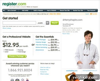 Register.com Homepage - Clean and Simple Design Register.com new homepage design featuring a clean layout and prominent search bar