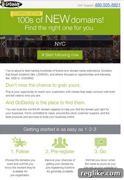 GoDaddy Launches First Major Email Push for New TLDs 2 GoDaddy new TLDs promotion email inviting customers to follow their favorite top level domains