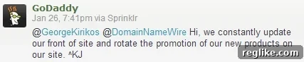 GoDaddy Hides New TLDs, 1&1's Sunrise Stays Shady 2 GoDaddy Tweet