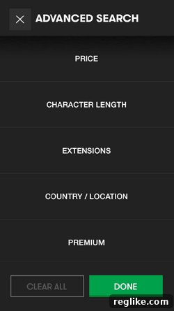 GoDaddy DomainFinder App Filtering Options