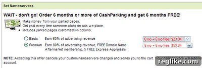 GoDaddy's Internal Upsell During Nameserver Changes 2 GoDaddy cash parking offer