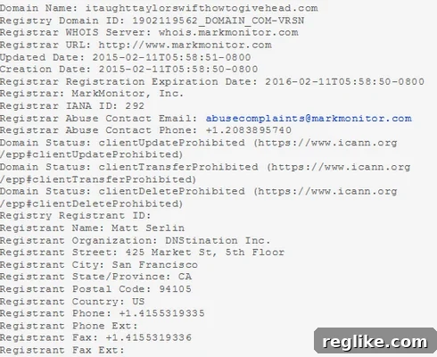 Taylor Swift's Cheeky Domain Registration 2 WHOIS Record of itaughttaylorswifthowtogivehead.com
