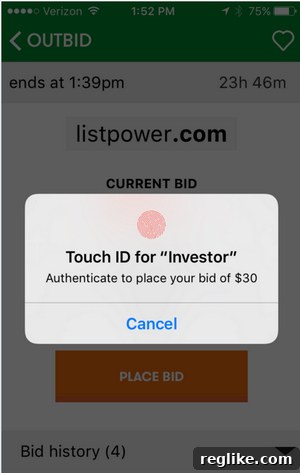GoDaddy Unveils New Domain Investor App 3 GoDaddy App - Touch ID Authentication