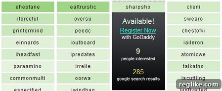 domain-pigeon Example of Domain Pigeon interface showing community-voted domain names.