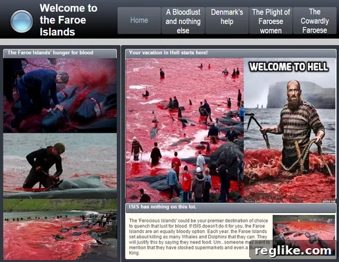 Graphic image depicting the controversial whale hunt in the Faroe Islands, representing the activist site