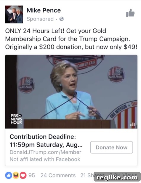 Trump Facebook Ad Example: Big Discount and Time Constraint