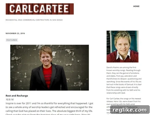 John Berryhill's UDRP Streak Continues With a Twist 2 Screenshot of CarlCartee.com showing deceptive content combining artist information with contractor ads