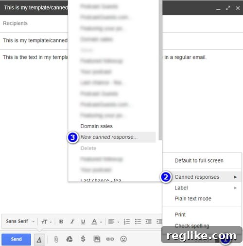 Saving a new Gmail Canned Response template