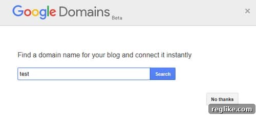 Google's Domain Reseller Tool: A Patent in the Works? 3 Domain registration pop-up on Blogger