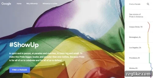 11 sites Google built in-house 12 Screenshot of Google Pride website, featuring colorful imagery and content celebrating LGBTQ+ inclusion.