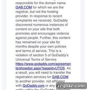 GoDaddy Cuts Ties with Gab.com 2 GoDaddy notice to Gab.com
