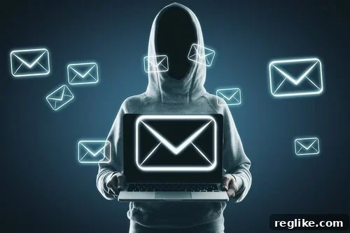 Declare No Email Sending with SPF 2 A hooded figure discreetly looking at an email on a laptop, symbolizing email security and the prevention of spoofing.