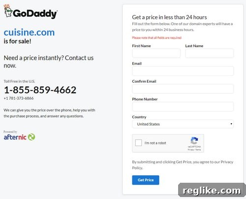 GoDaddy's Afternic Makeover: Fresh Branding Hits Landing Pages 2 GoDaddy and Afternic co-branded 'For Sale' domain landing page example