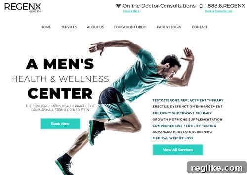 Biotech Company's Domain Grab Backfires 2 Image of website for RegenX Health, a Houston-based men's health medical practice, clearly showing legitimate use of its domain name RegenXHealth.com