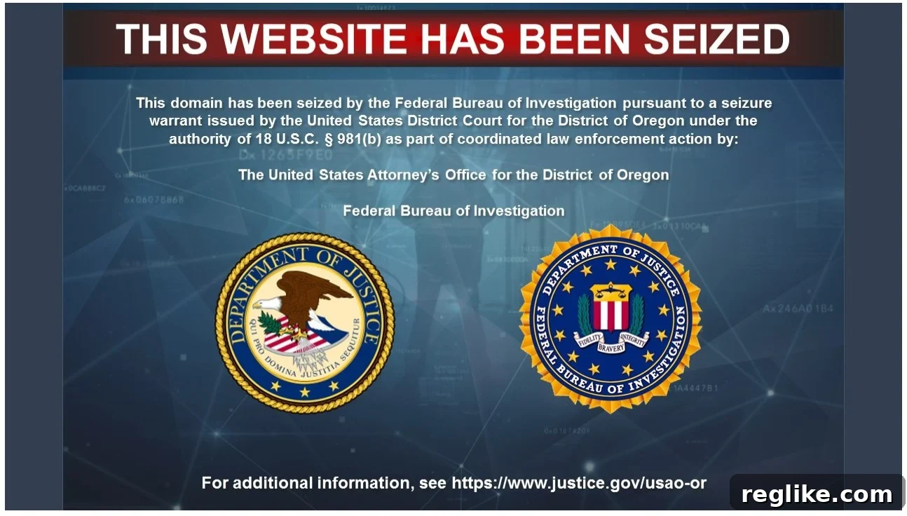 Federal Crackdown Hits 500 Prostitution Websites 2 An FBI seizure notice on a domain name, indicating government action against illegal online activities.