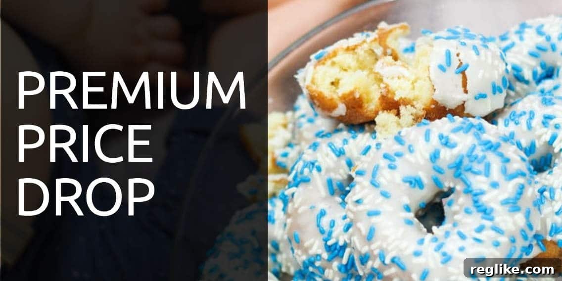 Donuts Slashes Prices on Over a Million Premium Domains 2 Donuts with white frosting and blue sprinkles, symbolizing the 'premium price drop'