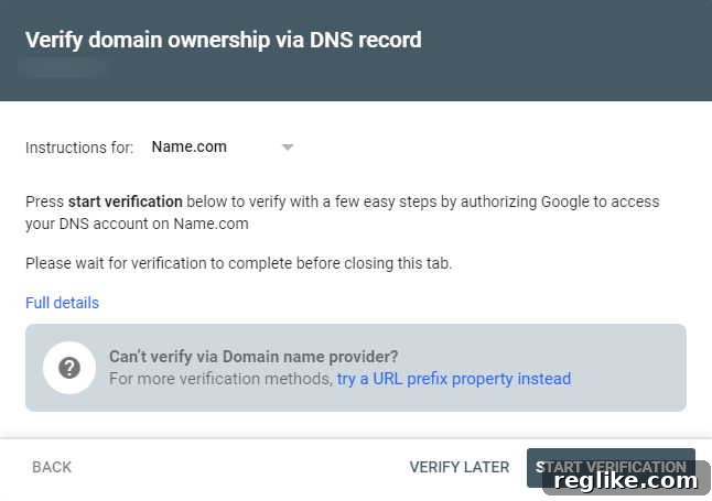 Google Integrates with Registrars for DNS Automation 2 Screenshot showing process of automatically adding TXT record to DNS to verify site on Google Search Console
