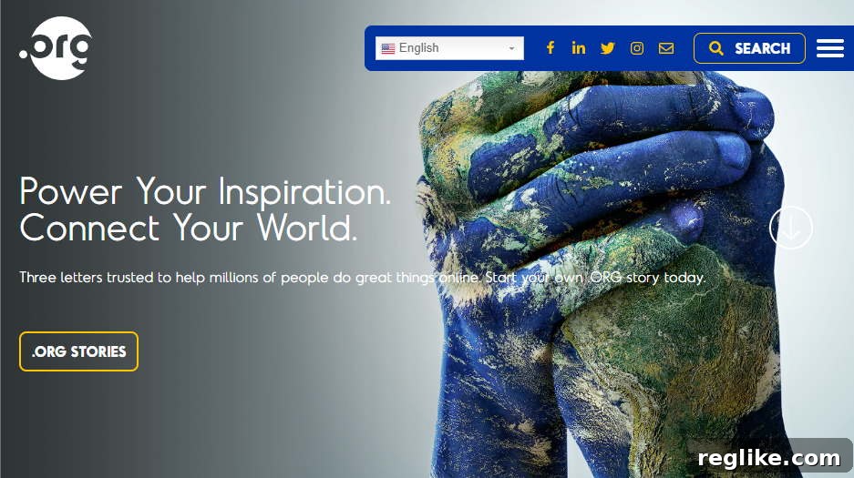 PIR Rebrands, Unveils New Domain Name 2 Website for Public Interest Registry, featuring the .Org logo and an image symbolizing global connection