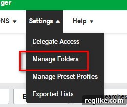 GoDaddy dialog box with option for Manage Folders