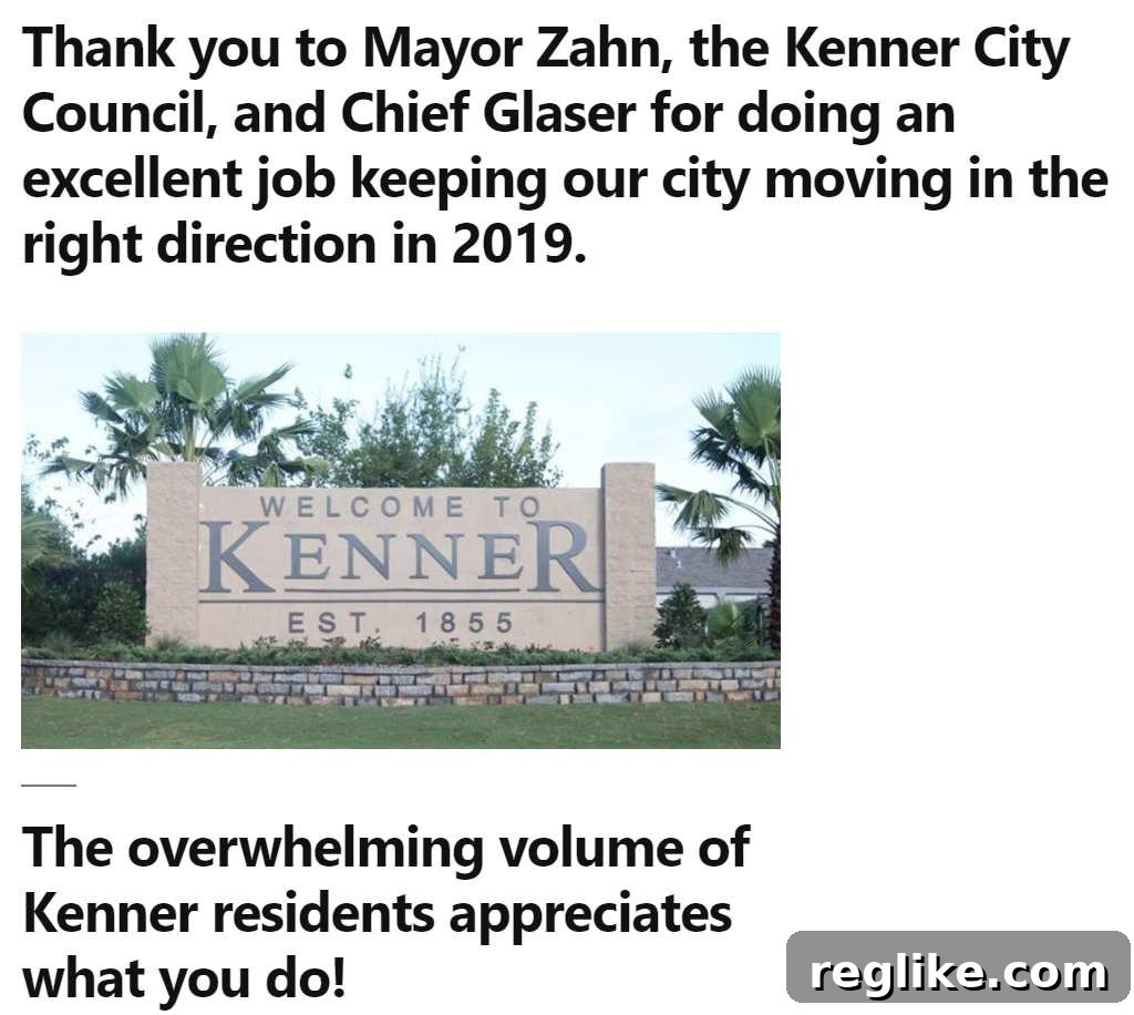 Domain Expiration: A Costly Mistake 2 Screenshot of the website citizensforabetterkenner.com showing a message of appreciation to local government officials.