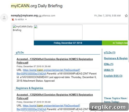 What Hit ICANN Transparency in the Past Year 2 Screenshot of MyICANN daily briefing
