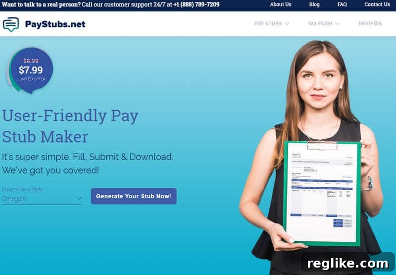 PayStubs.net Secures Its .com Counterpart and Expands Domain Holdings via Uniregistry 2 Screenshot of PayStubs.net showing a modern user interface for creating pay stubs.
