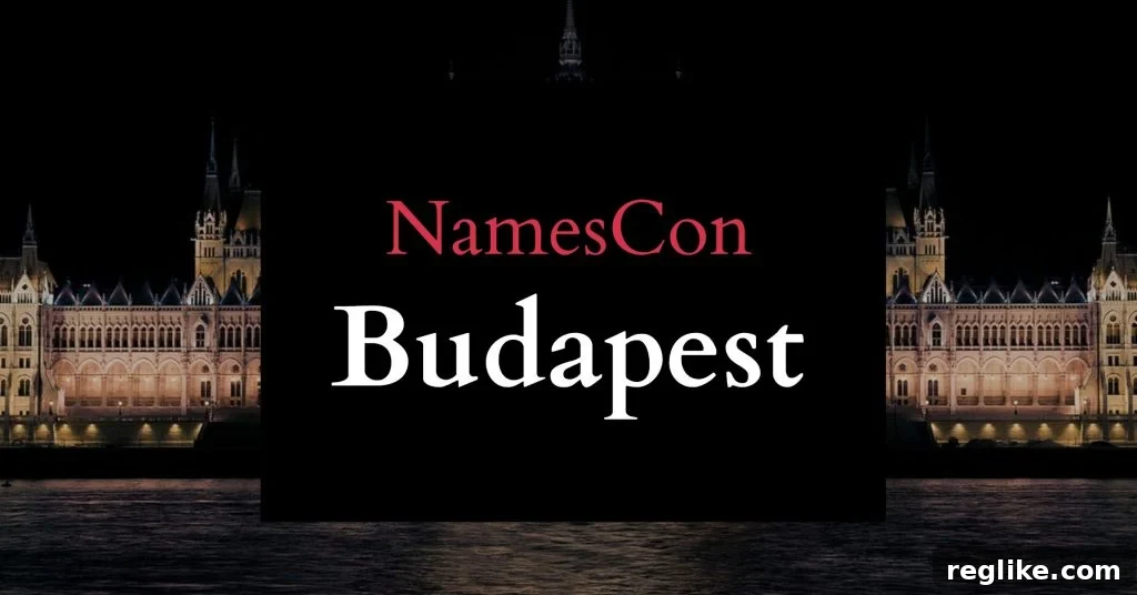 Budapest Beckons for NamesCon Summer Conference 2 Stunning panoramic view of Budapest with the iconic Parliament building and Chain Bridge over the Danube, overlaid with "NamesCon Budapest" text, representing the upcoming domain investing conference.