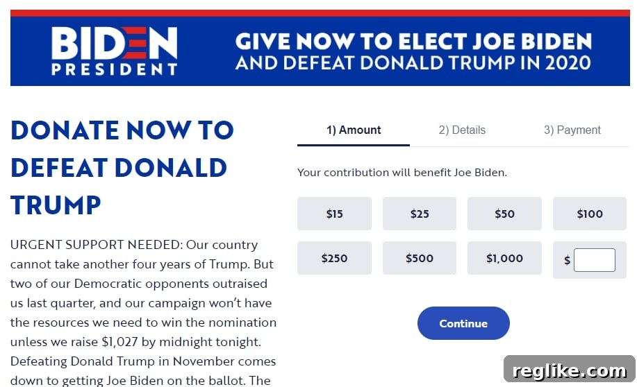 Examining the Rationale of Bernie Sanders' Base 2 Screenshot of the BernieSander.com website redirecting to a Joe Biden donation page, illustrating a common digital tactic.