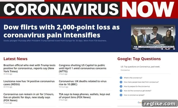 Fox Unveils Standalone Site for COVID-19 News 2 Screenshot of Fox site Coronavirus Now displaying aggregated news content and critical public health information.