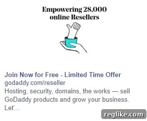A GoDaddy ad with an aqua planter promoting reseller program