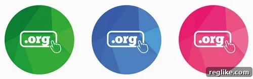 Org Domain Registry Sale Canceled 2 Circular shapes with .org in them and mouse pointers. Green, blue and pink colors.