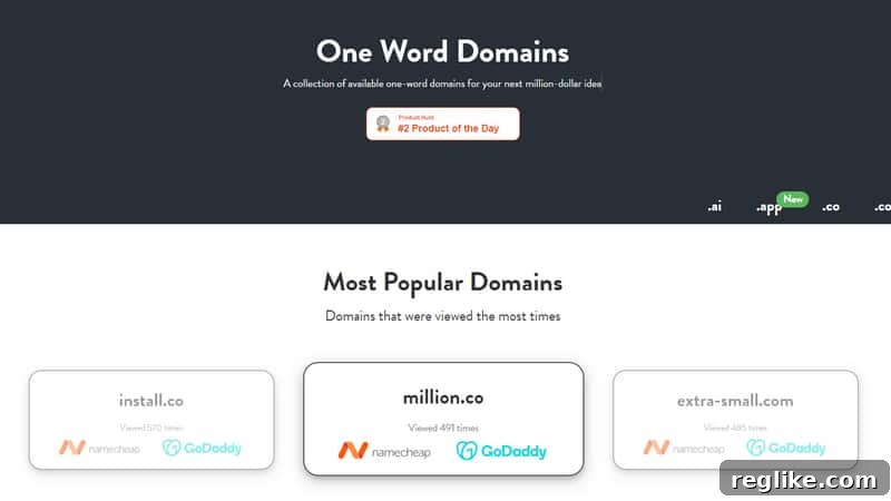 One-Word Domain Names: A Fresh Perspective 2 Screenshot of oneword.domains showing available one-word domain names.