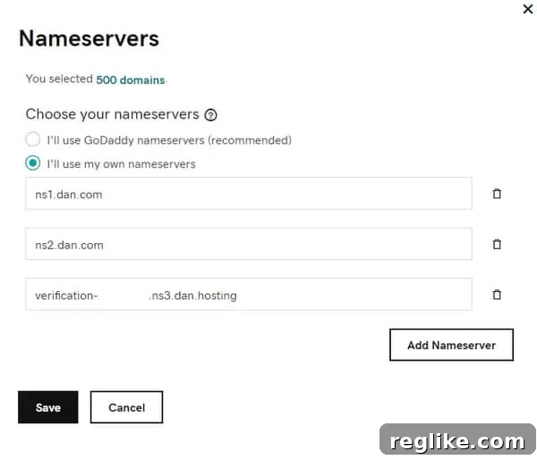 Automatically Confirming Your Dan.com Listings: A Streamlined Guide 3 Screenshot of adding third nameserver for Dan.com verification