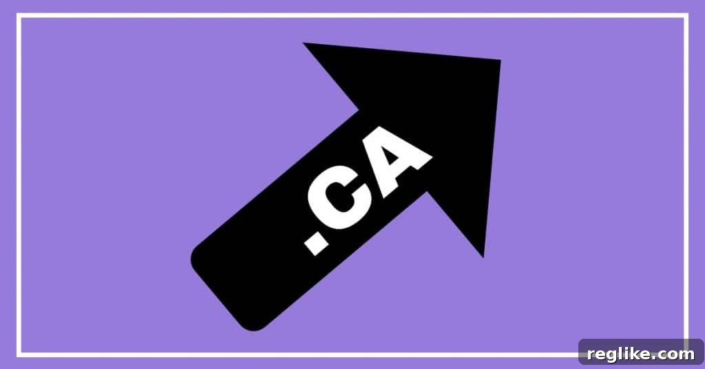 Canada's .ca Domains Reach New Heights 2 Purple background with black arrow pointing up and to the right. .CA is shown in white letters on the arrow