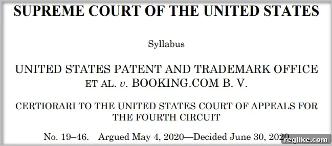 Supreme Court Clears Path for Booking.com Trademark 2 Screenshot of header of Supreme Court decision for Booking.com trademark